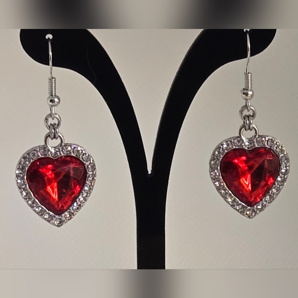 Heart-Shaped Red Crystal Earrings